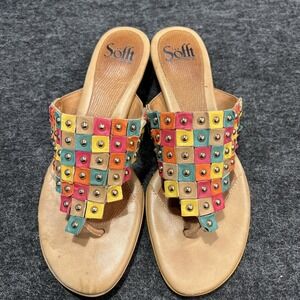 Sofft Studded Multicolor Leather Kitten Heel Slipon Sandal Size 8 Bohemian Comfy